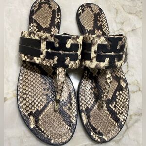 Tory Burch Snakeskin Pattern Sandals with Black Accents